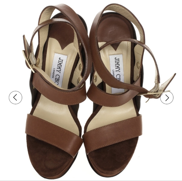 Jimmy Choo Brown Leather And Suede 'Halley' Platform Sandals Size 38.5 - Picture 2 of 5
